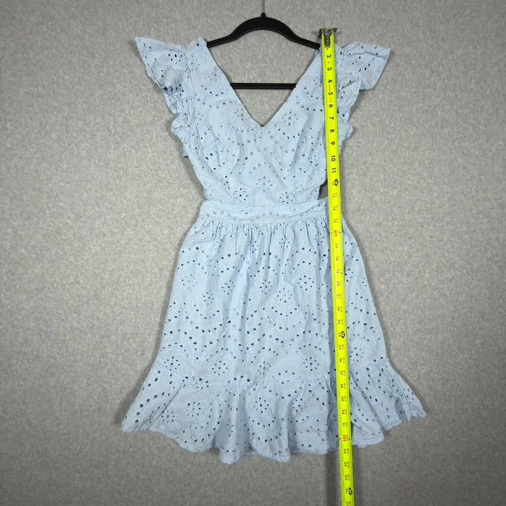 Jessica Simpson Light Blue Eyelet Cutout Ruffle Mini Dress Small Cotton